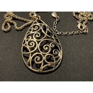 30in 2.5in Pear Shaped Pendant Gold Tone Statement Necklace
